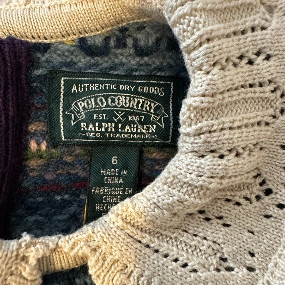 Ralph Lauren Purple Fair Isle Sweater with Cream Lace Collar